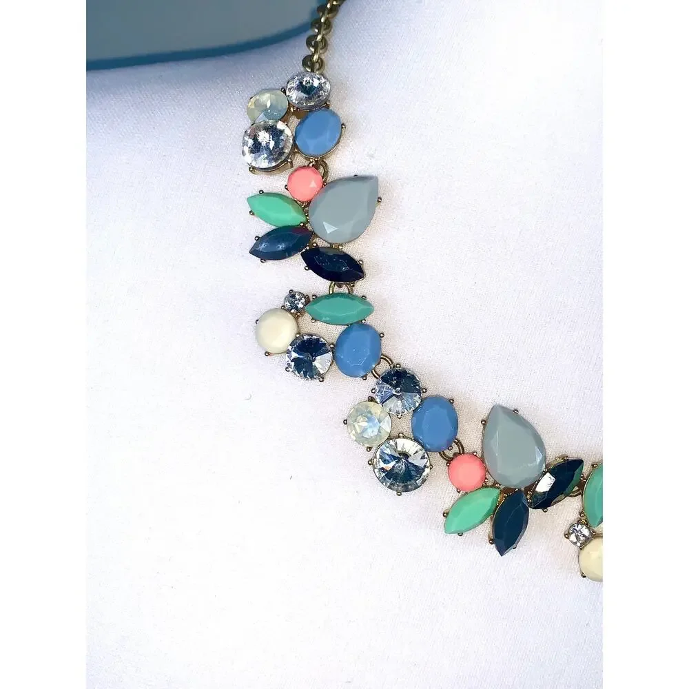J. Crew Multicolor Pastel Crystal Cluster Party Statement Necklace EUC
